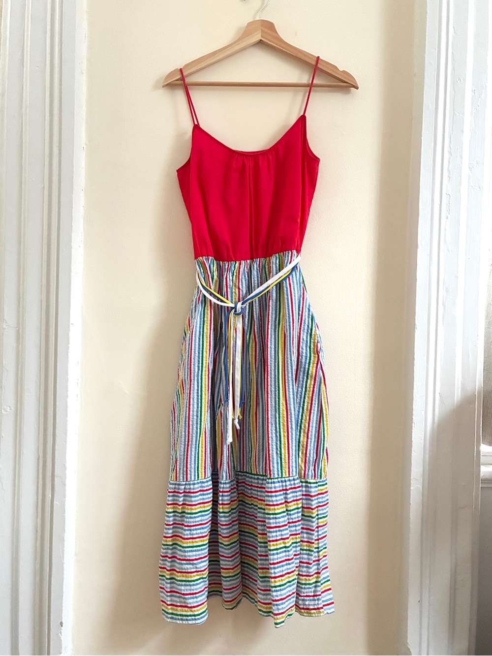 Vintage 1970s rainbow maxi dress with pockets
